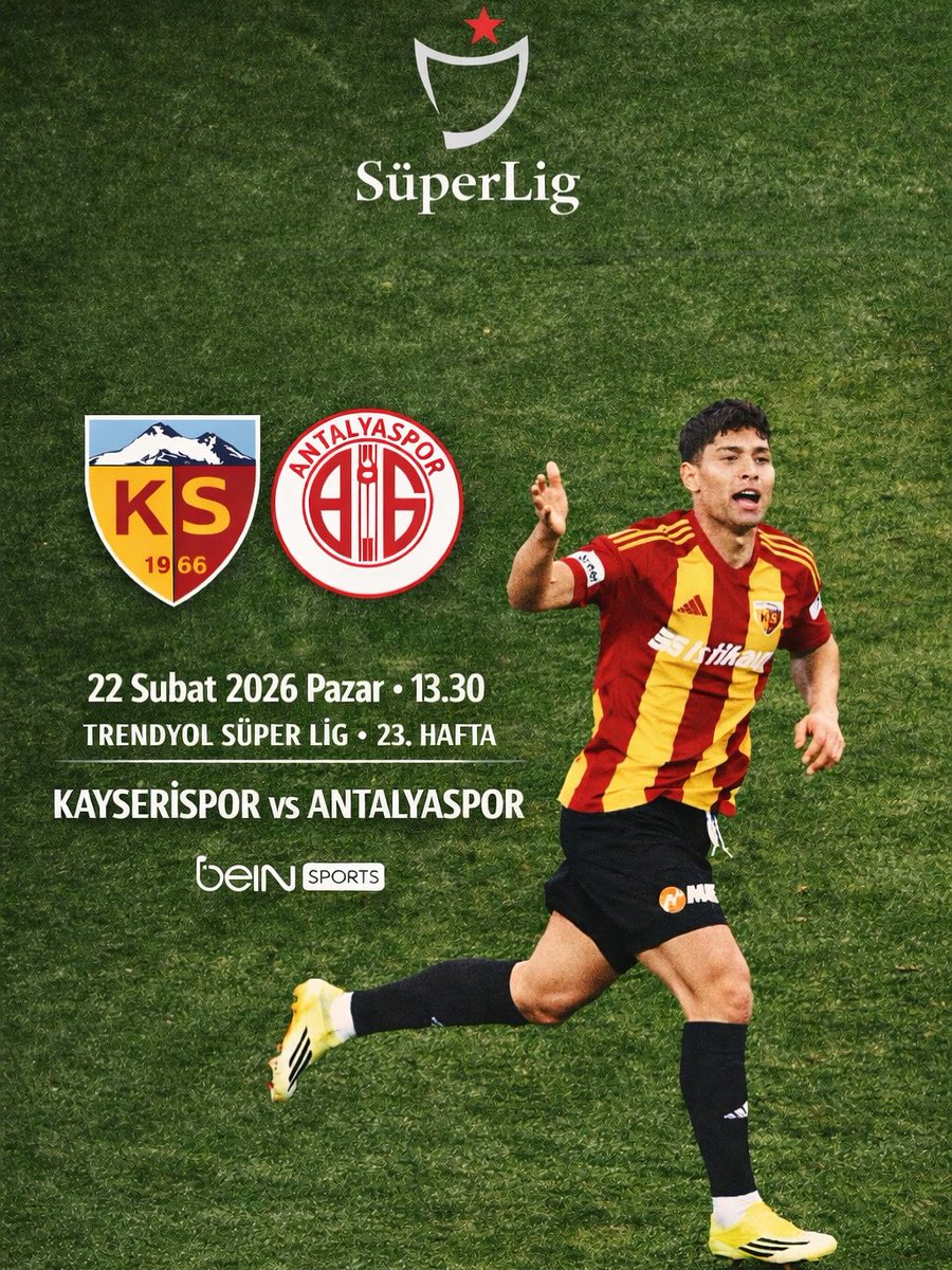 Bu şehir ayağa kalkıyor!
Formanı giy, atkını tak, tribündeki yerini al!
90 dakika boyunca tek ses, tek yürek! 💛❤️

📅 22 Şubat 2026 Pazar
⏰ 13:30
🏆 Trendyol Süper Lig – 23. Hafta
⚔️ Zecorner Kayserispor – Antalyaspor
#KYSvANT | #KAYvANT