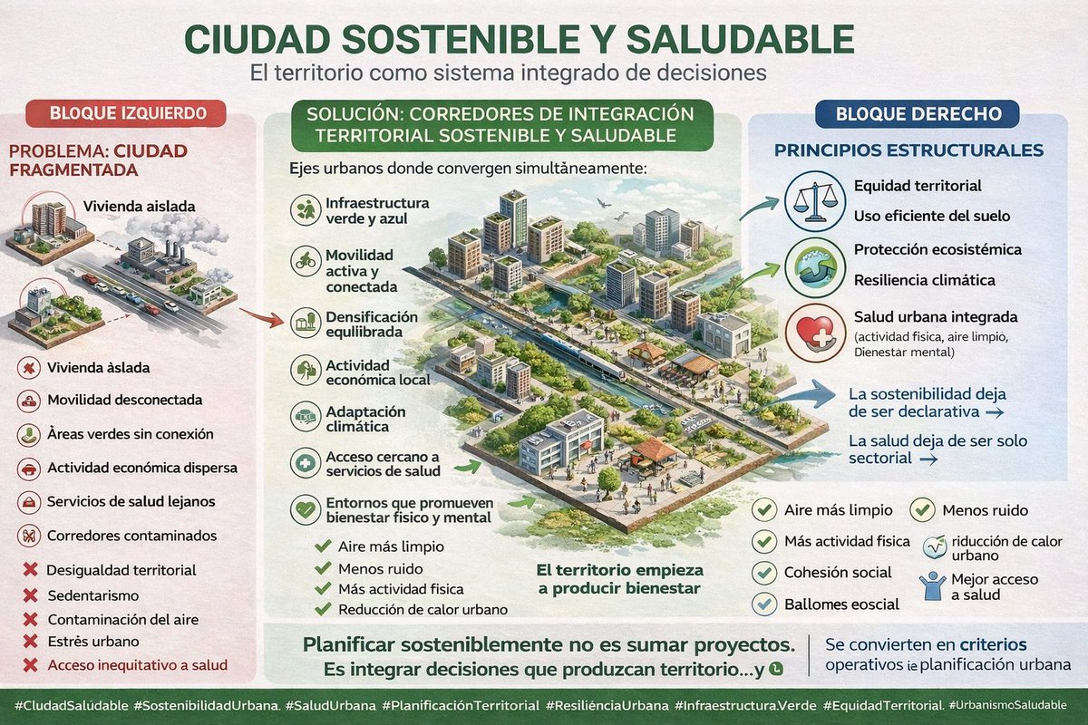 🌿 CIUDAD SOSTENIBLE Y SALUDABLE

Dejo esto para todos los que trabajan en ordenamiento territorial y dejo mis aportes, desde la, Epidemiología

La ciudad no es la suma de proyectos.
Es un sistema donde las decisiones se conectan.
La sostenibilidad y la salud urbana no dependen