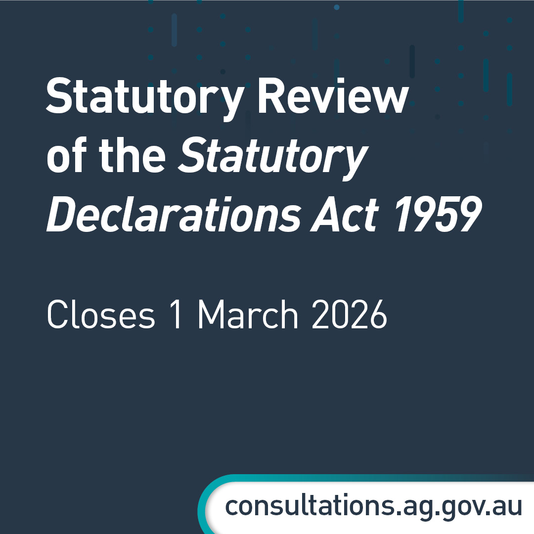 agdgovau's tweet photo. Public consultation on the Statutory Declarations Act 1959 will close on 1 March. 

We’re seeking views on whether it is operating effectively and whether amendments are necessary or desirable. 

Have your say: https://t.co/ORPcFQGx4G https://t.co/Bj6ANvLNsY