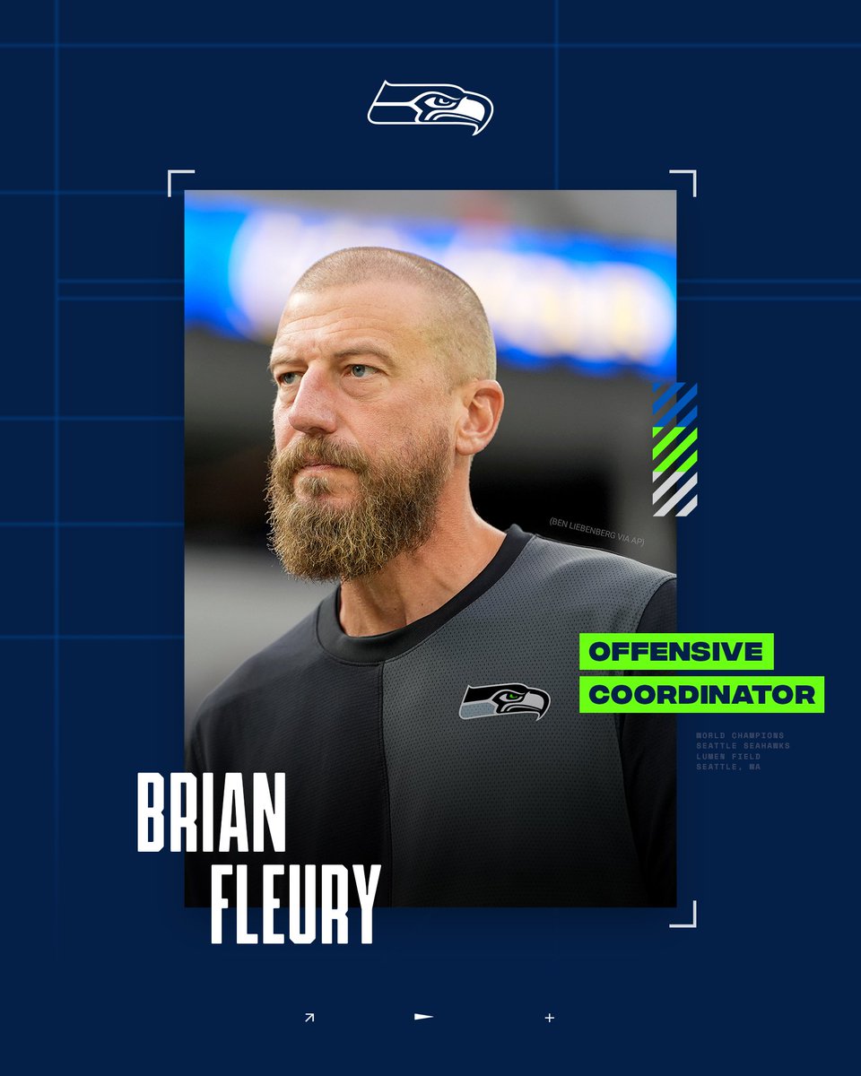 Seahawks's tweet image. We have named Brian Fleury as Offensive Coordinator.