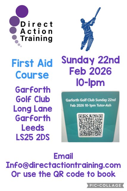 D_A_Training_'s tweet photo. We have a few spaces left on our first aid course this weekend ☺️ 
@GarforthGC 

If you are free this weekend and need a qualification for the up and coming season. 

Click the link below … 

https://t.co/j6mOeNC3iw https://t.co/OAOiVdUl64