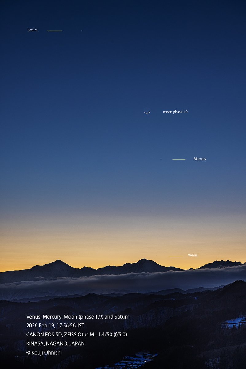 今日の星景写真 2026年2月20日 「薄明の中の月と惑星たち」 撮影:2026