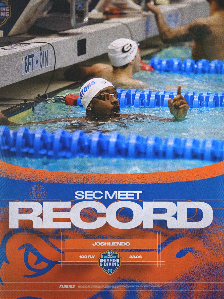 🚨NEW RECORD🚨

🟠Josh Liendo sets a new SEC Meet record with a time of 43.06 in the 100 Butterfly