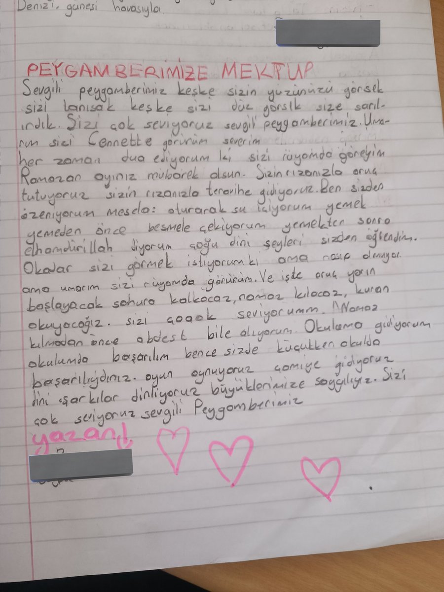 Çocuklar Ramazan'ın ilk günü ödev olmasın deyince ben de Ramazan'a olan heyecanınızı peygamber efendimize mektup yazarak anlatın dedim. Sonuç...