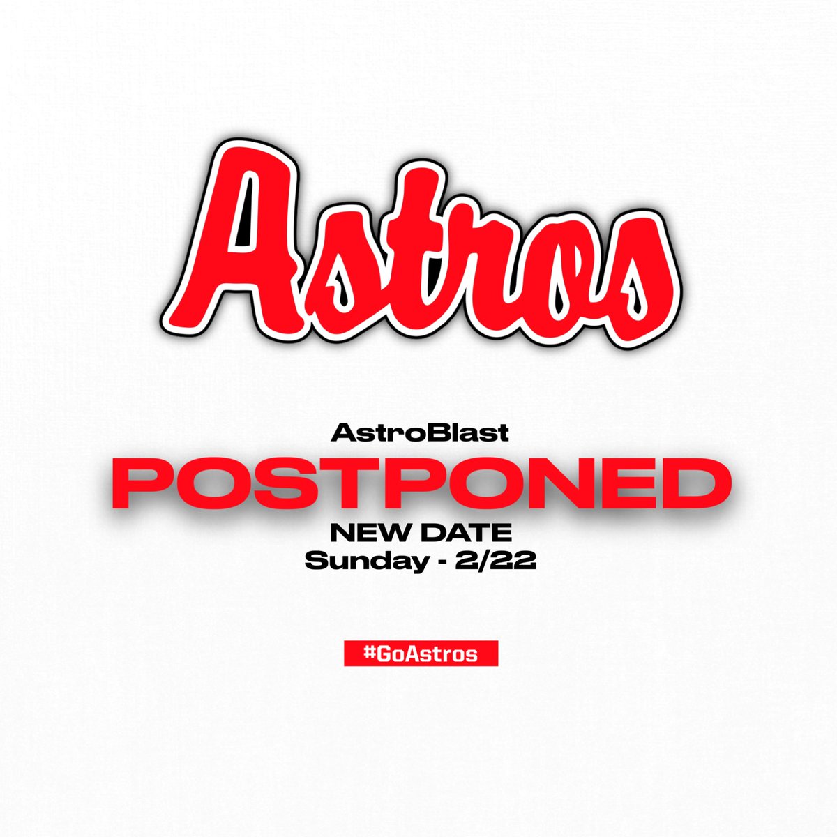 PA_Ath's tweet photo. AstroBlast has been postponed to Sunday, 2/22!
#GoAstros https://t.co/Amvgjqy8Hb