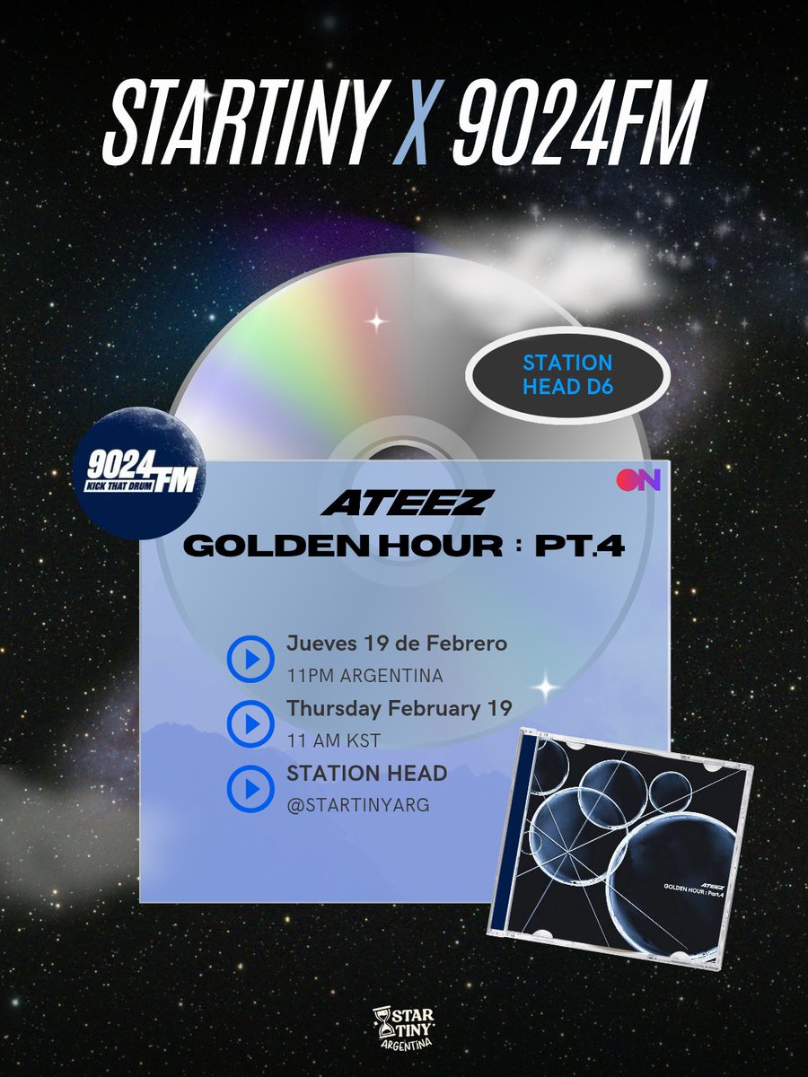 Startinyarg's tweet photo. Día 6 de la semana de Stream en Station Head. Hoy colaboramos con @9024fm
La playlist de hoy nos va a llevar al espacio 👩🚀 y algunos fillers que eligieron quizás nos hagan llorar 🤭
Te esperamos a las 23hs 🇦🇷 en StationHead✨️
Estaremos 2horas 🔥
🔗https://t.co/QpKfeJS8Xh
-
Stream Day 6 of the week at Station Head. Today we collaborate with @9024fm
Today's playlist is going to take us to space 👩🚀 and some fillers you chose might make us cry 🤭
See you at 11AM KST on StationHead✨️
We'll be hosting for two hours!🔥
🔗https://t.co/QpKfeJS8Xh
#GOLDENHOUR_Part4 #ATEEZ #에이티즈 #STARTINYARG