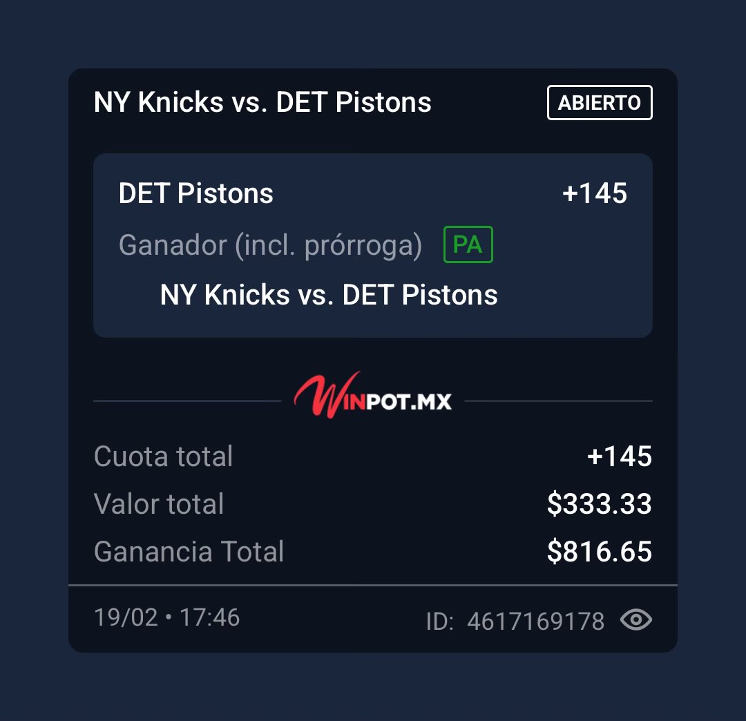 NBA POD 3:

🎯DET Pistons ML (+145) 
🎯DET Pistons +4 (-109)