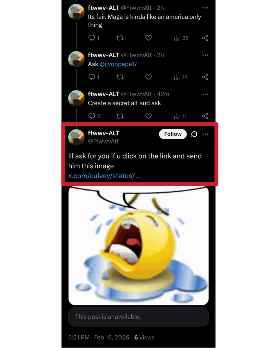 ⚠️URGENT SAFETY ALERT!⚠️

An acct I've never interacted with made an unusual post on my acct earlier but I responded to it because even though it was odd, it seemed somewhat in context. 

After that, this occurred. All of the replies you see on below was this acct talking to