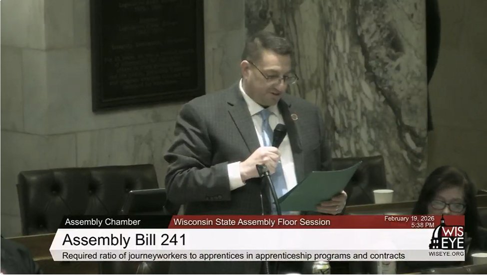 Thank you Representative Maxey for getting apprentice ratio reform passed the Assembly.  Now the bill heads to the State Senate.