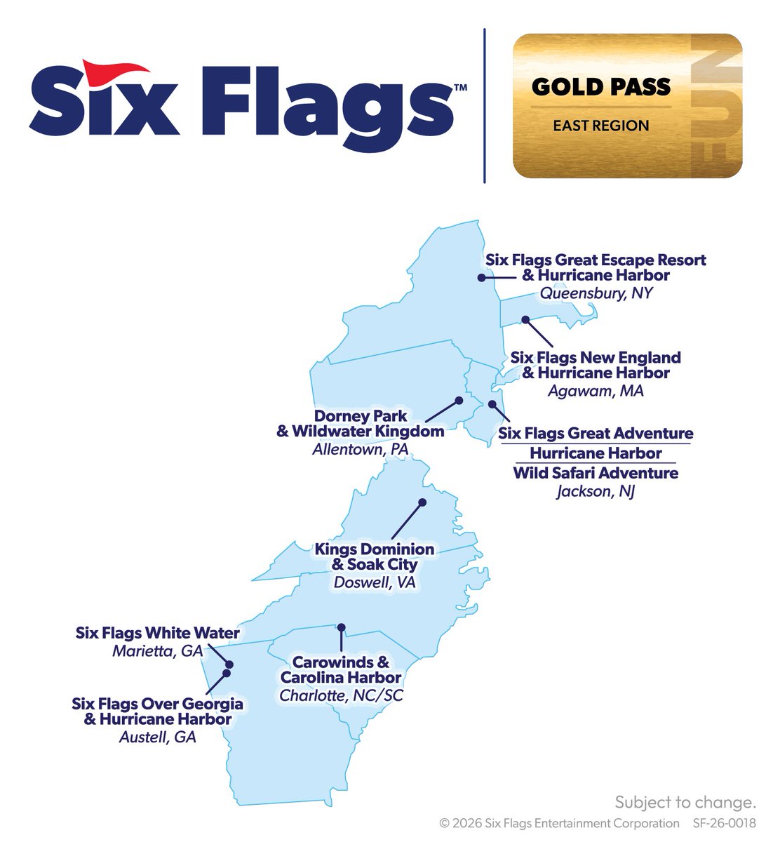 Carowinds's tweet image. #ICYMI Your #Carowinds Gold Pass now gets you into all the properties in the #SixFlags region, including 7 Parks, 8 Water Parks, and 1 Safari! Get yours here: bit.ly/3MwteYL