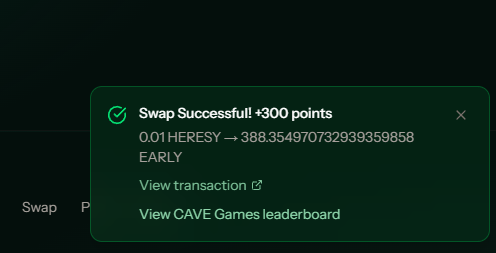 You can now see how many CAVE Games points you earn per swap!
$EARLY trades are 3x boosted!
👀⏳
