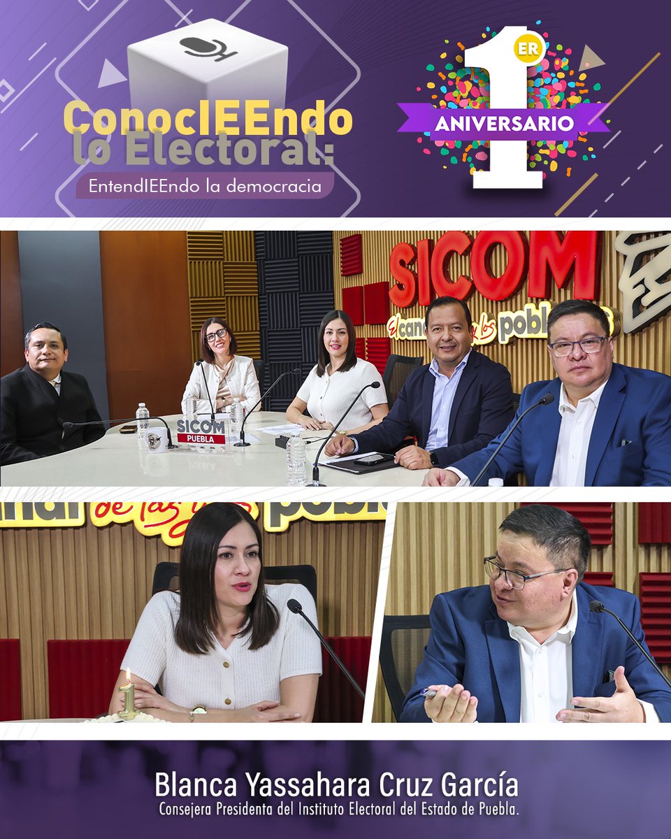 Hoy celebramos una emisión muy importante de "ConocIEEndo lo Electoral, EntendIEEndo la Democracia”, nuestro #1erAniversario al aire.
Un año de diálogo, de aprendizaje y de compartir información clara, confiable y oportuna con la ciudadanía poblana.
Agradezco a quienes nos han