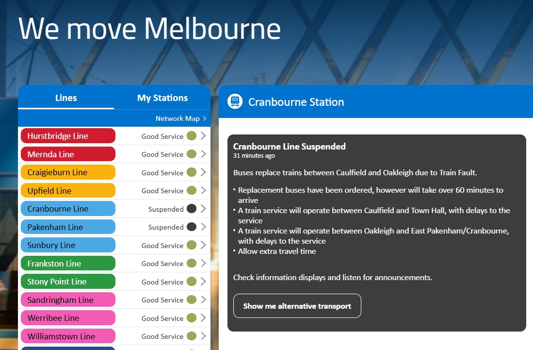 MelbOnTransit's tweet image. Train disruptions on the Cranbourne and Pakenham line. The old 'everything terminates at Flinders St - running beyond is a windfall bonus' culture of the City Loop &amp;amp; Cross City continues with the Metro Tunnel. Eg Town Hall is the advised destination (not Sunbury/ Watergardens).