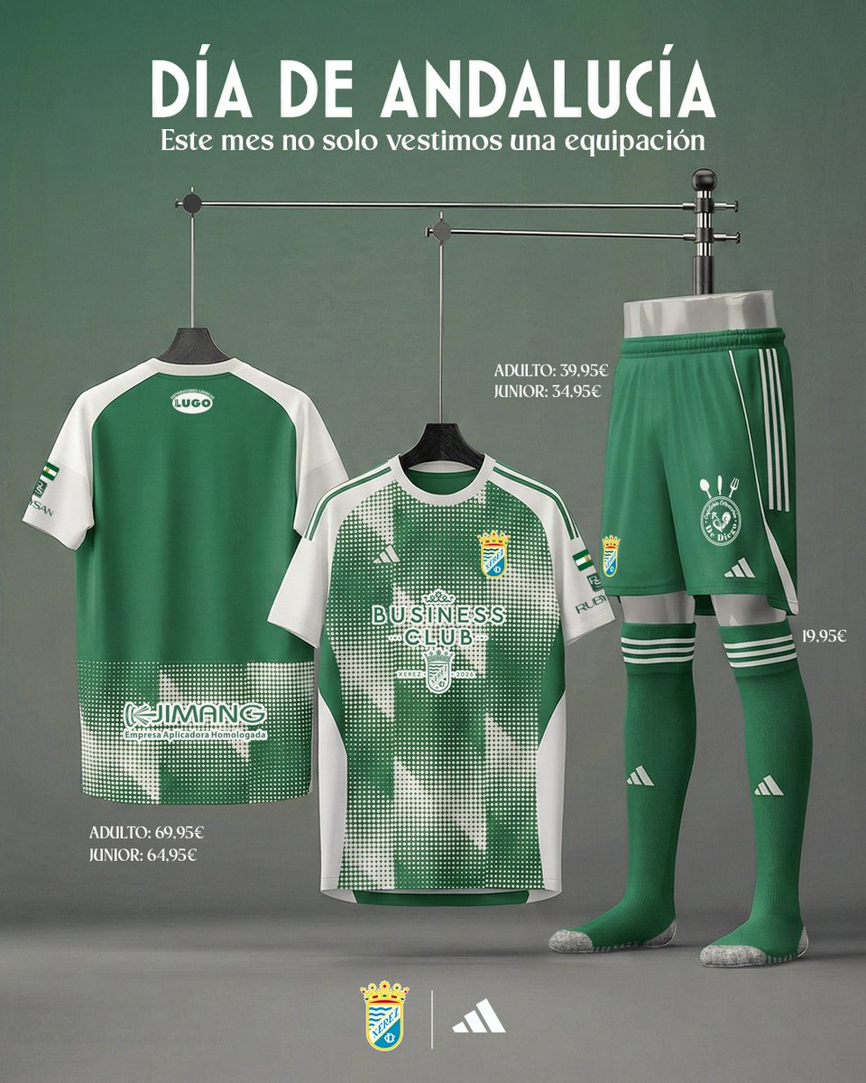 💚🤍💚

¡Luce tu escudo con los colores de tu tierra!

🆕 Equipación conmemorativa por el 𝗗𝗶́𝗮 𝗱𝗲 𝗔𝗻𝗱𝗮𝗹𝘂𝗰𝗶́𝗮.
✅ Ya a la venta en tienda física (edición limitada)

#Xerez x <a href="/adidasfootball/">adidas Football</a>