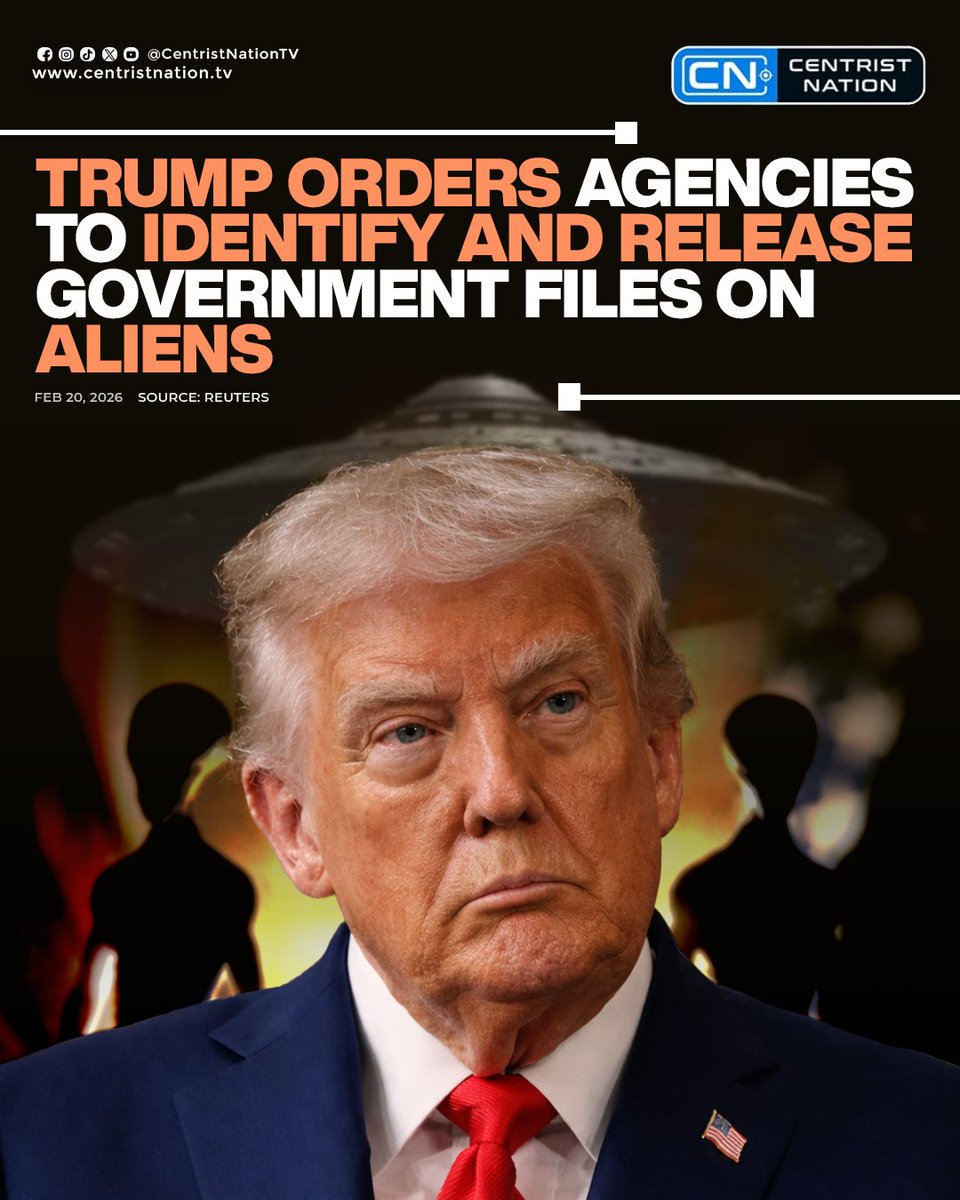 centristnattv's tweet image. US President Donald Trump has directed Pentagon chief Pete Hegseth and relevant agencies to begin releasing government files on unidentified aerial phenomena (UAP), UFOs, and extraterrestrial life

#UAPDisclosure #UFOFiles #ExtraterrestrialLife #cnnews #centristnation