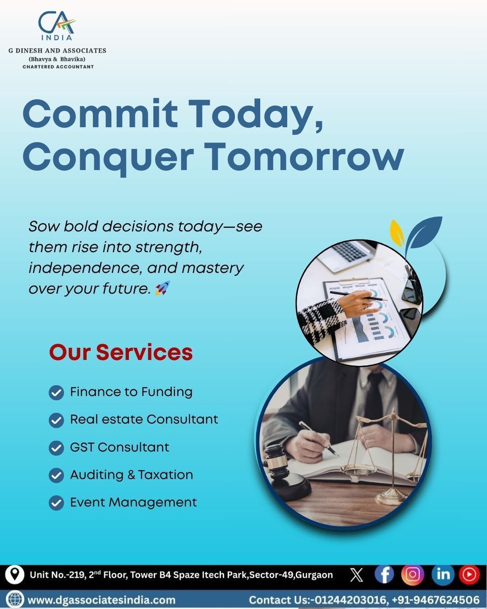 BBhavika69313's tweet image. Every smart financial move you make now lays the foundation for growth, stability, and long-term success. 
.
.
#CommitToday #ConquerTomorrow #BusinessGrowth #FinancialPlanning #GSTConsultant #AuditingServices #TaxationExperts #RealEstateConsultant #FinanceToFunding