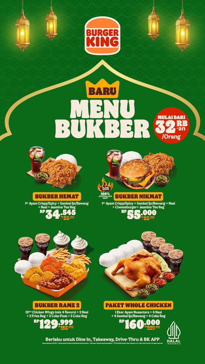 BurgerKing_ID's tweet photo. Buka puasa bingung makan apa? Ke Burger King aja lah! Menu nya lengkap banget, hemat juga🤩 https://t.co/YHOO7Oco6w