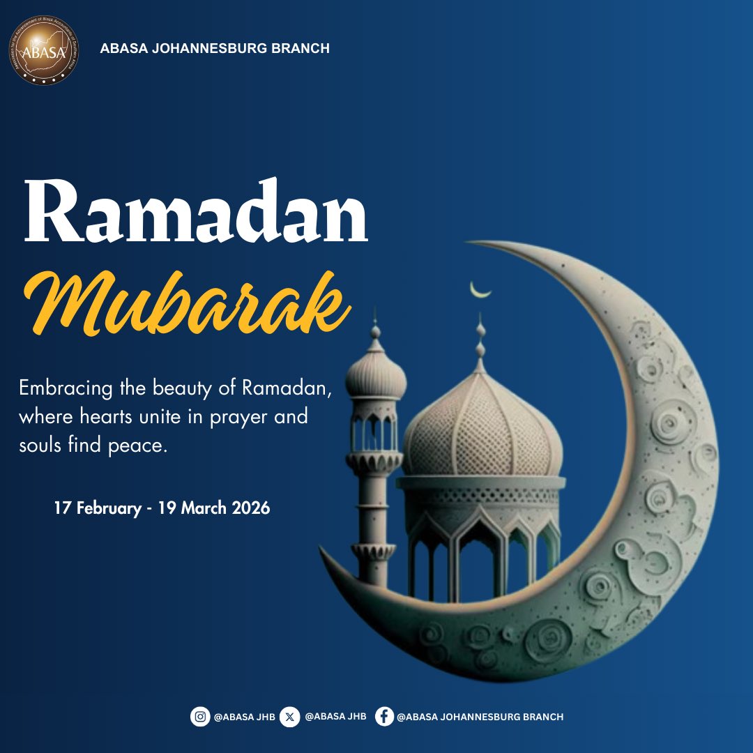 🌙✨Ramadan Mubarak 

May these months of fasting, prayer, and reflection bring you peace, strength, and renewed purpose.

#ABASAJHB#ramadan