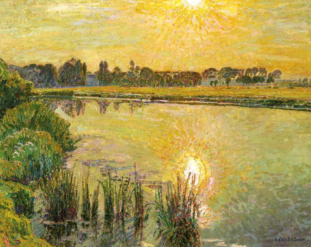 Léon de Smet (Belgium 1881-1966)
Evening Sun over the River Lys 
oil on canvas 82 x 100 cm