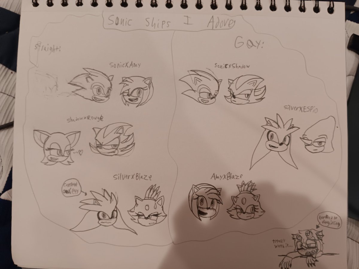 Val39915298's tweet photo. I have a confession...
yes, I've been doodling Sonic Characters before and I just drew tonight. yes. this involved ships and randomness and a mobian-sona myself. I don't care, I do it for fun! 😼
#SonicOC #Espisilver #Sonadow #Blazamy #Sonamy #Shadrouge #Silvaze #randomdoodles https://t.co/R7AmIQqOrW