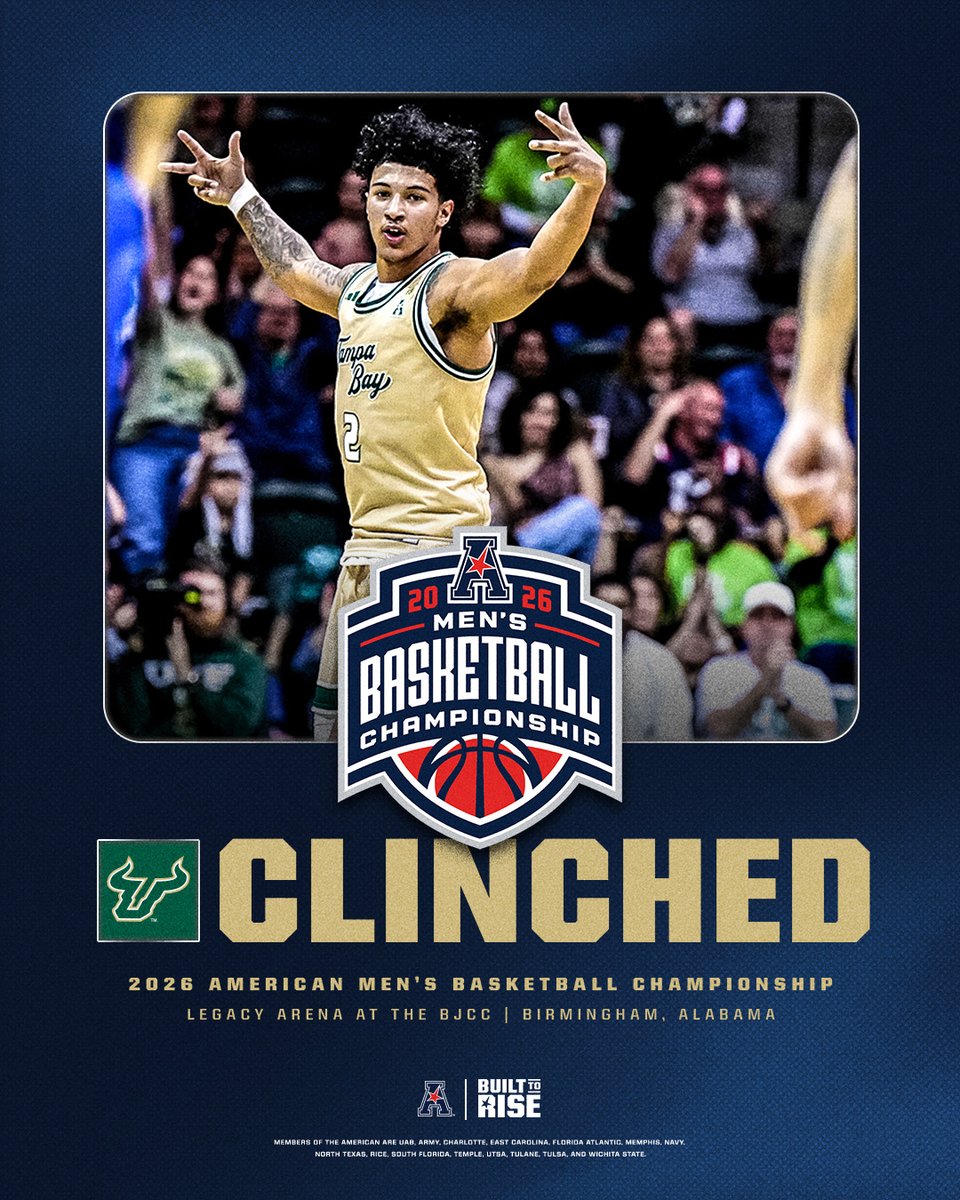 𝐂𝐋𝐈𝐍𝐂𝐇𝐄𝐃🏀 

South Florida has clinched a spot in the American Men’s Basketball Championship🤘🏆

#BuiltToRise x #AmericanHoops