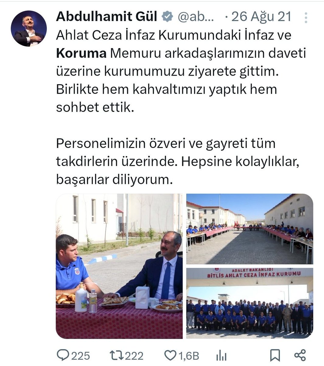 Bugüne kadar biz İNFAZ KORUMA MEMURLARI için <a href="/abdulhamitgul/">Abdulhamit Gül</a> bakanımızdan daha iyi bir bakanımız olmamıştır. Umarız ki <a href="/abakingurlek/">Akın Gürlek</a> dönemi haklarımızı aldığımız çok daha güzel bir dönem olsun.