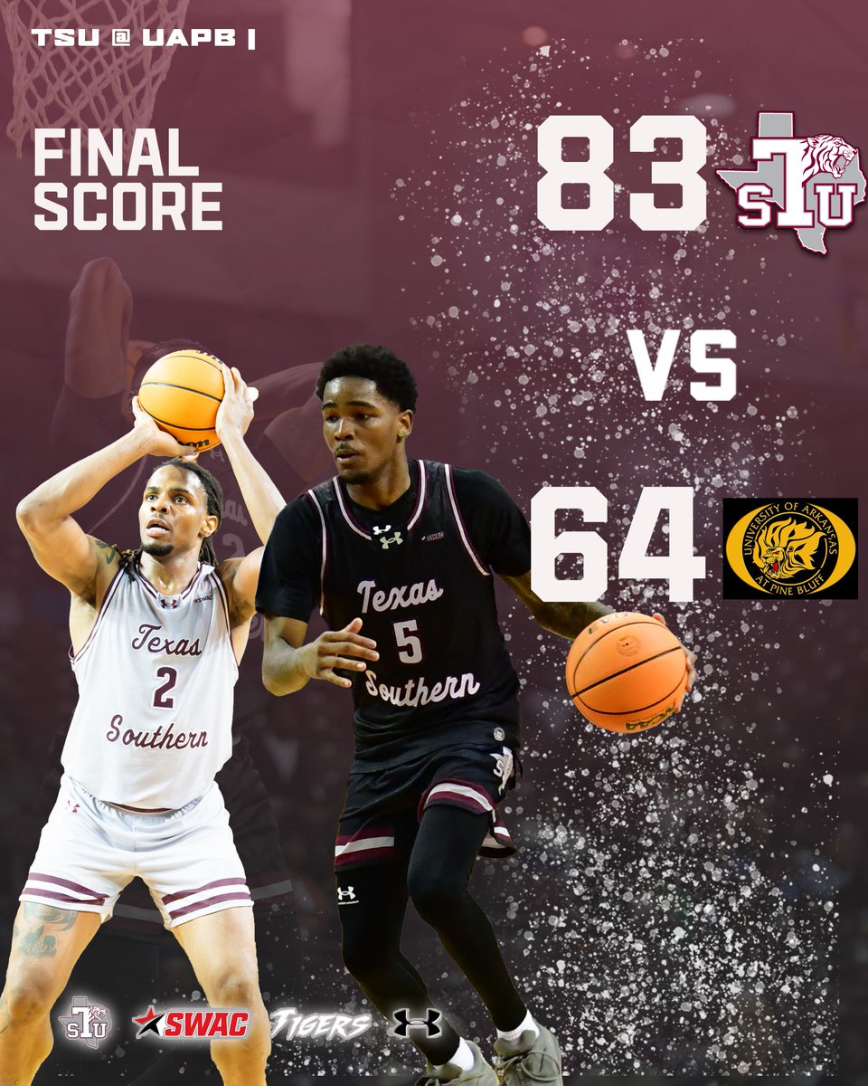 TSUMensHoops's tweet image. Your Tsu men’s basketball team came out on top in a battle with a big road win over Arkansas-Pine Bluff ! 83-64🔥 #gotigers🐯 

#swac 
#ncaabasketball 
#hbcu 
#texassouthernuniversity
#Gotourlickback