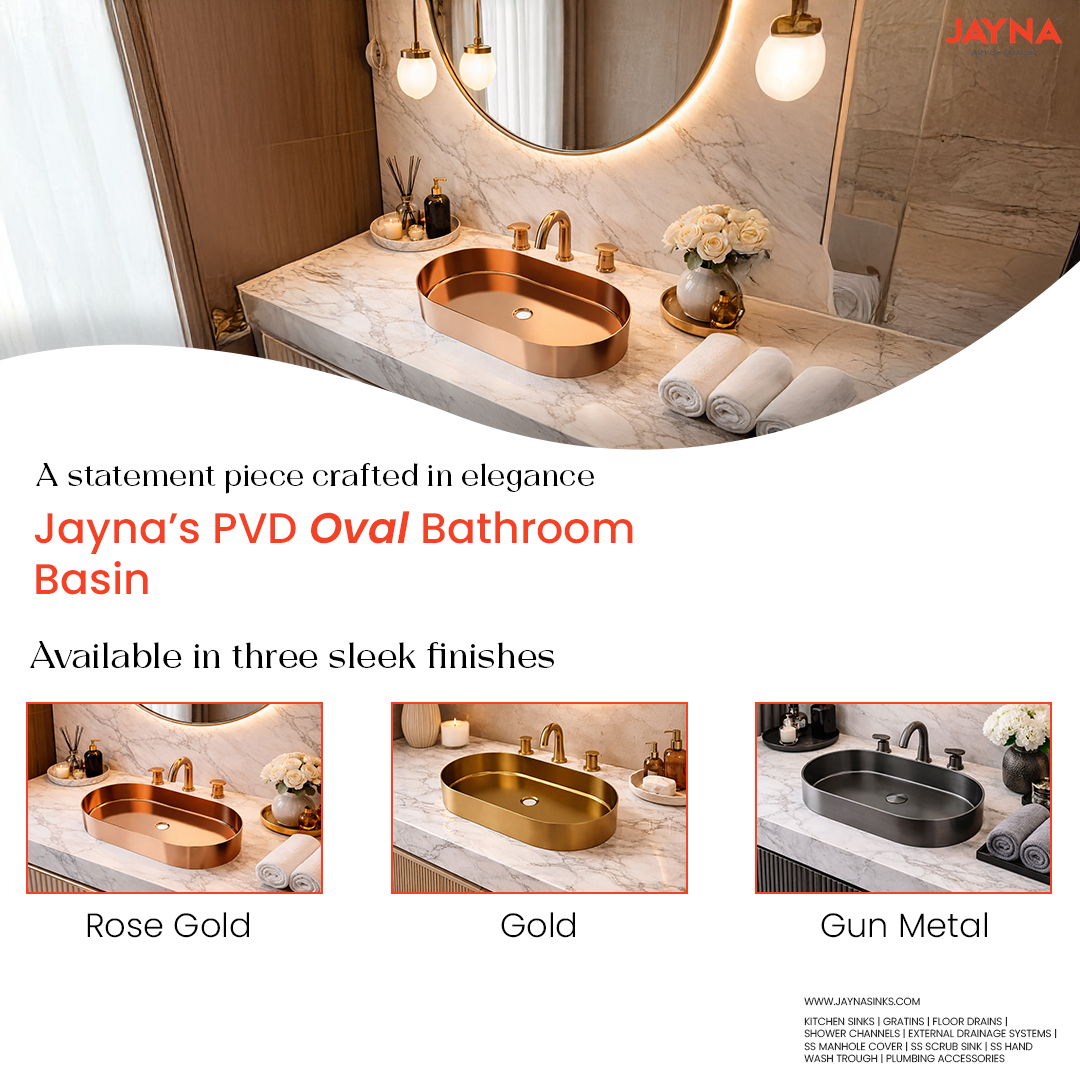 jaynasinks_'s tweet image. Crafted to be the centerpiece. Elevate your bathroom with the refined elegance of Jayna’s PVD Oval Basin — where luxury meets durability.
#JaynaSinks #CraftingElegance #bathroomdesign #bathroominteriors #luxurybathrooms #modernbathroomm  #architecturaldesign #ovalbasin