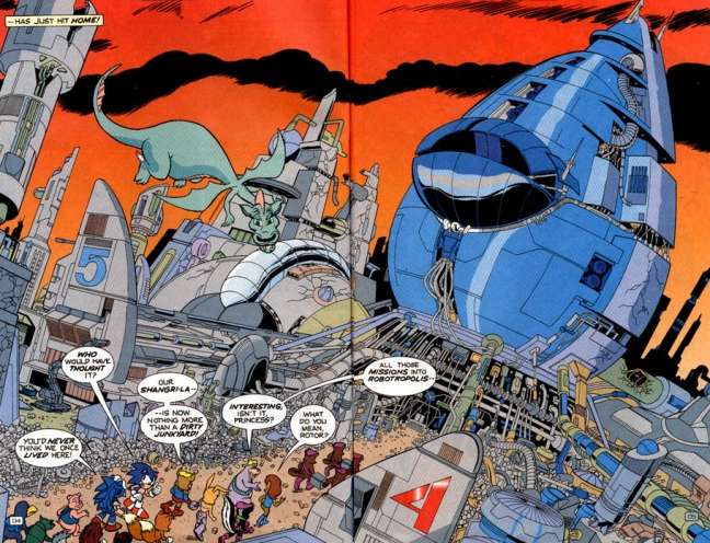 I don't talk about the Reboot Archie Sonic much on here, but one of my least favorite aspects of it is that Robotropolis straight-up does not, or never did, exist in it.

"Mobotropolis with an Eggman flag" just doesn't come close to what preboot had going.