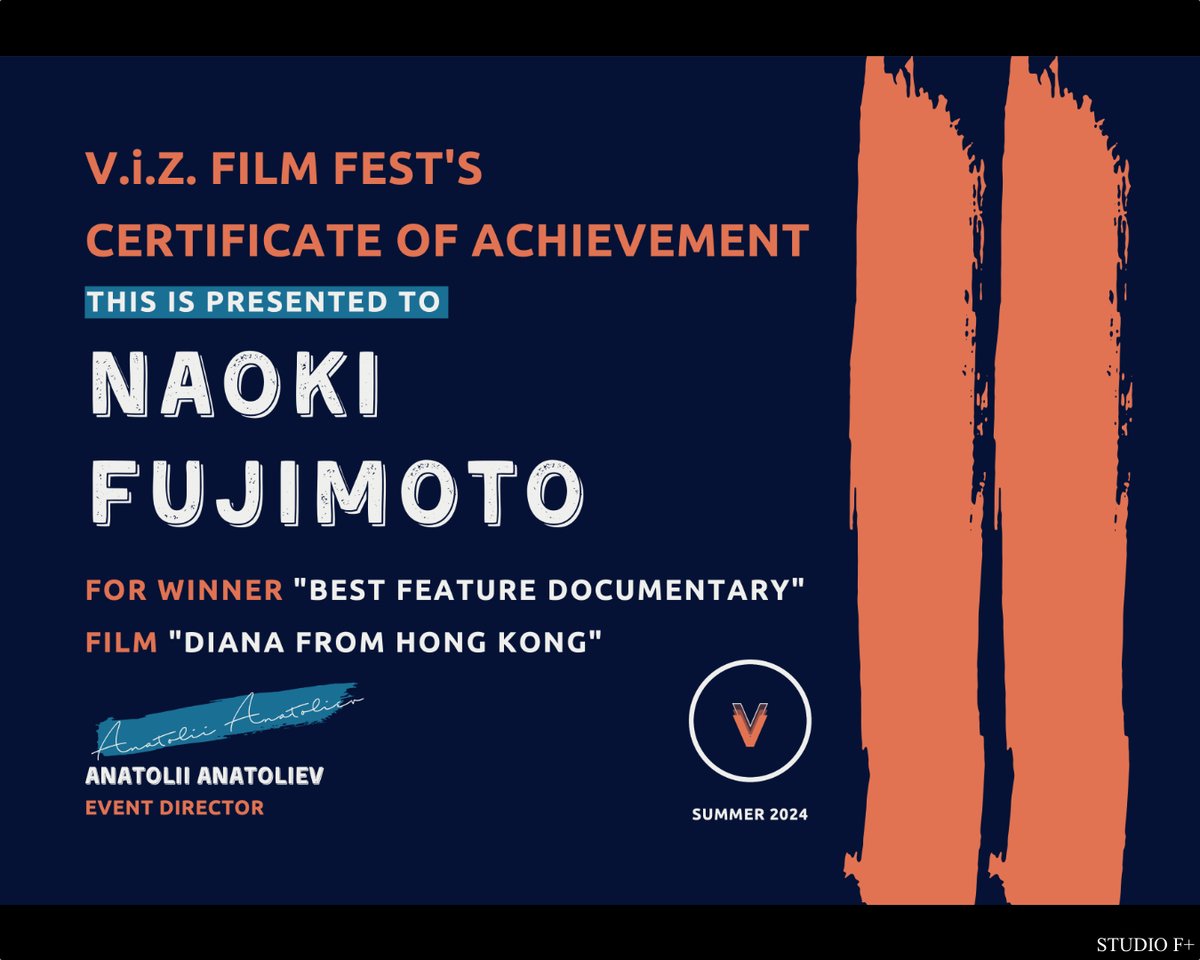 STUDIOFPLUS's tweet image. 映画「香港から来たダイアナ」が、ウクライナのオデッサで開催された映画祭、Vizion Independent Zone Film Festにて、ベスト・ドキュメンタリー部門で入賞しました！

ウクライナの平和を心より願っております！

#studiofplus #香港から来たダイアナ #NaokiFujimoto #ウクライナ #Ukraine