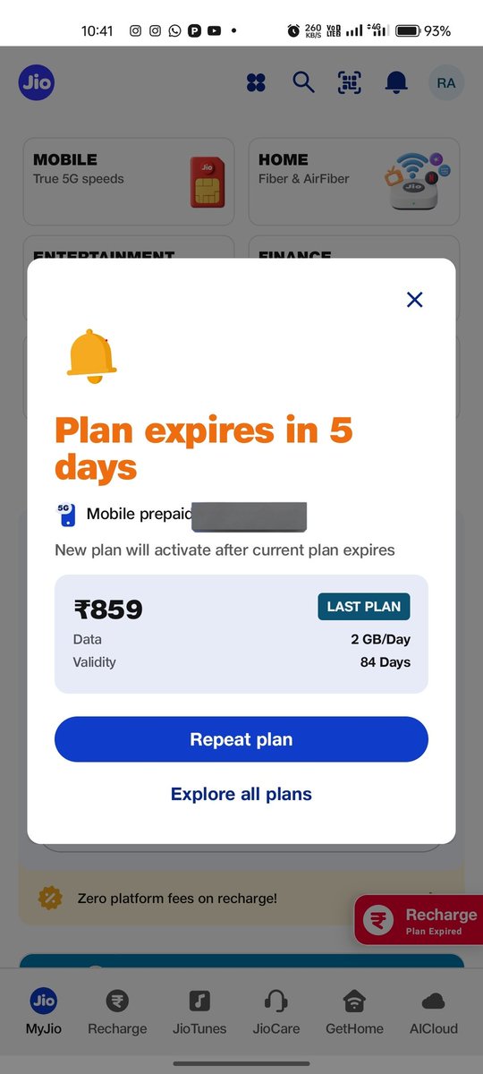 rahulawanjari's tweet photo. Why am not able to make calls or my internet is down 5 days still left in my recharge what kind of strategy is this.
@JioCare @reliancejio @TRAI @ShelarAshish @GyanTherapy https://t.co/loimwuN8xU
