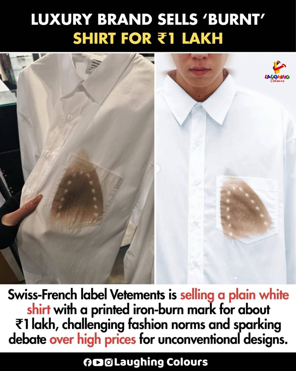 LaughingColours's tweet image. Burnt shirt costs ₹1 lakh 😳

#FashionNews #LuxuryBrand #ViralTrend