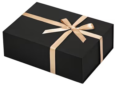 EnforcingUnity's tweet image. A plain black box with a plain bow, delivered to @libertysbullets's desk while she was out.