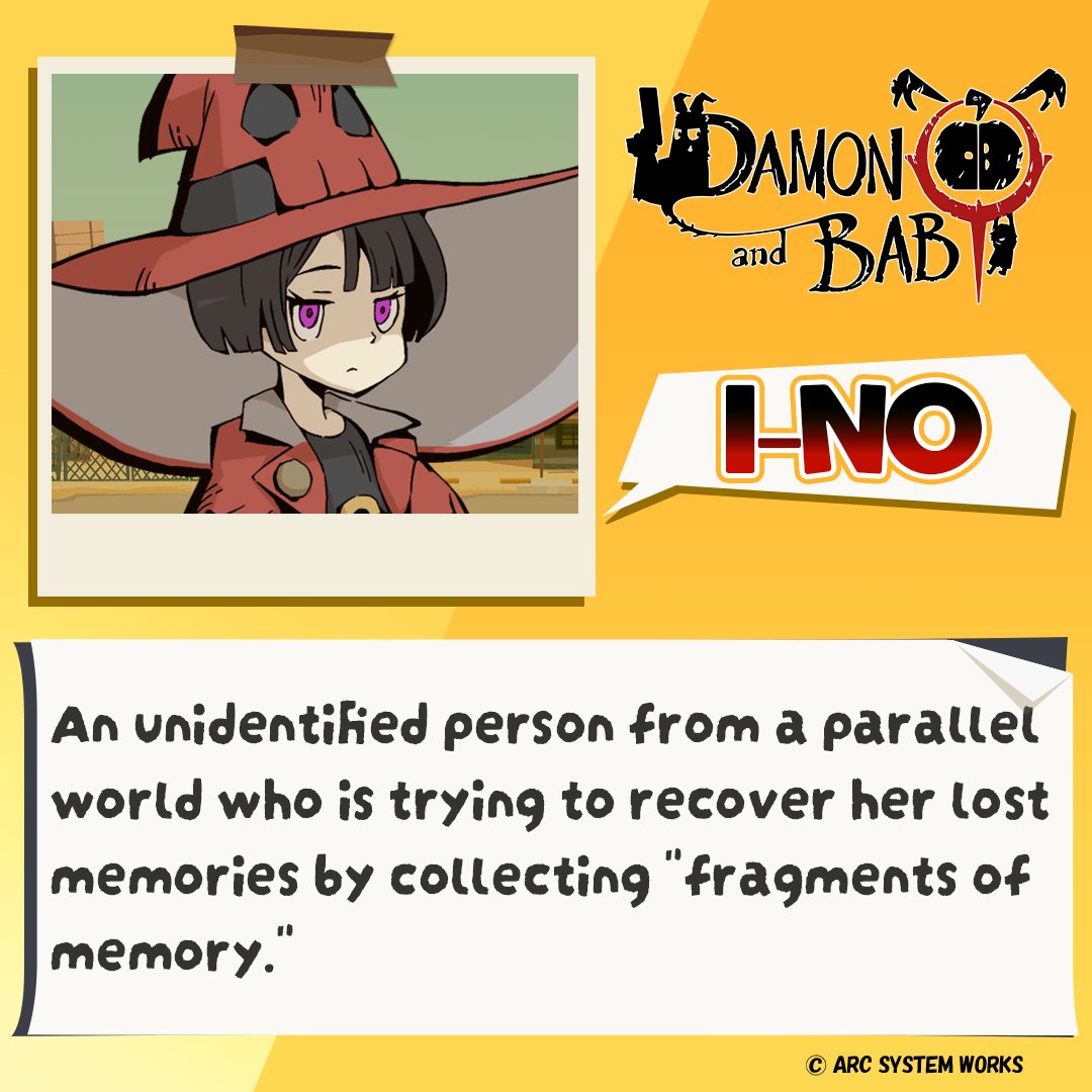ArcSystemWorksU's tweet image. 🔊DAMON and BABY Character Profile: "I-No"

An unidentified person from a parallel world who is trying to recover her lost memories by collecting "fragments of memory."

Wishlist DAMON and BABY today!⬇️
Steam: bit.pulse.ly/izpehhvctm
PlayStation: bit.pulse.ly/ylnkiau6kk
Nintendo