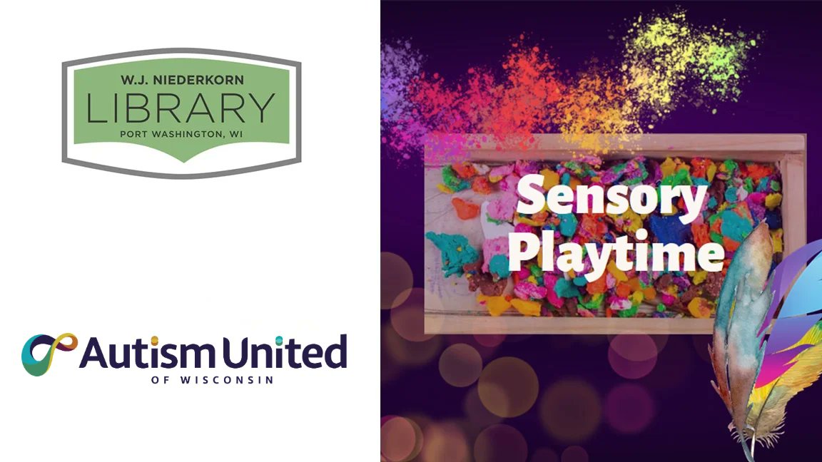 Get ready! Kids under 13 can explore sensory stations with shaving cream, sand, water &amp; more! 👉 Dress to mess! 👉 Caregiver-guided 👉 FREE Autism United + WJ Niederkorn Library = sensory fun!