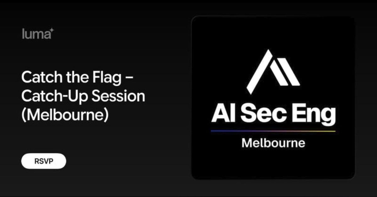 aiseceng's tweet photo. Build. Break. Learn. Repeat. 🔐
Melbourne Hackers - If you missed Fetch the Flag, this is your second chance.
We’re running a local catch-up session so you can tackle the challenges with other security engineers IRL.
Prizes included.

#MelbourneTech #SecurityEngineering #CTF #AI https://t.co/uarFPj7UpU
