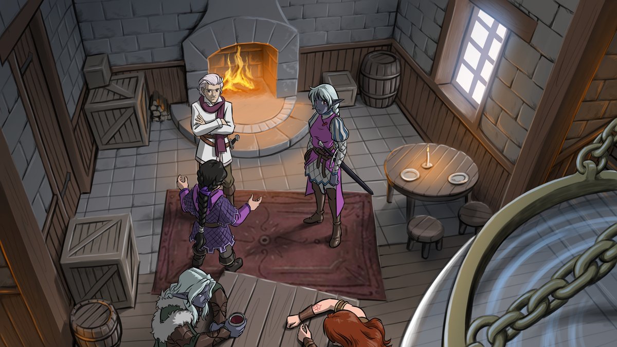 One of the illustrations I did for the recent <a href="/Th3ForeverDM/">TheForeverDM</a> video. A new party is gathering up at the Drowned Marid. The full piece is actually semi-animated! Check it out :) 
youtube.com/watch?v=wLtHQM…
#DnD #ForgottenRealms