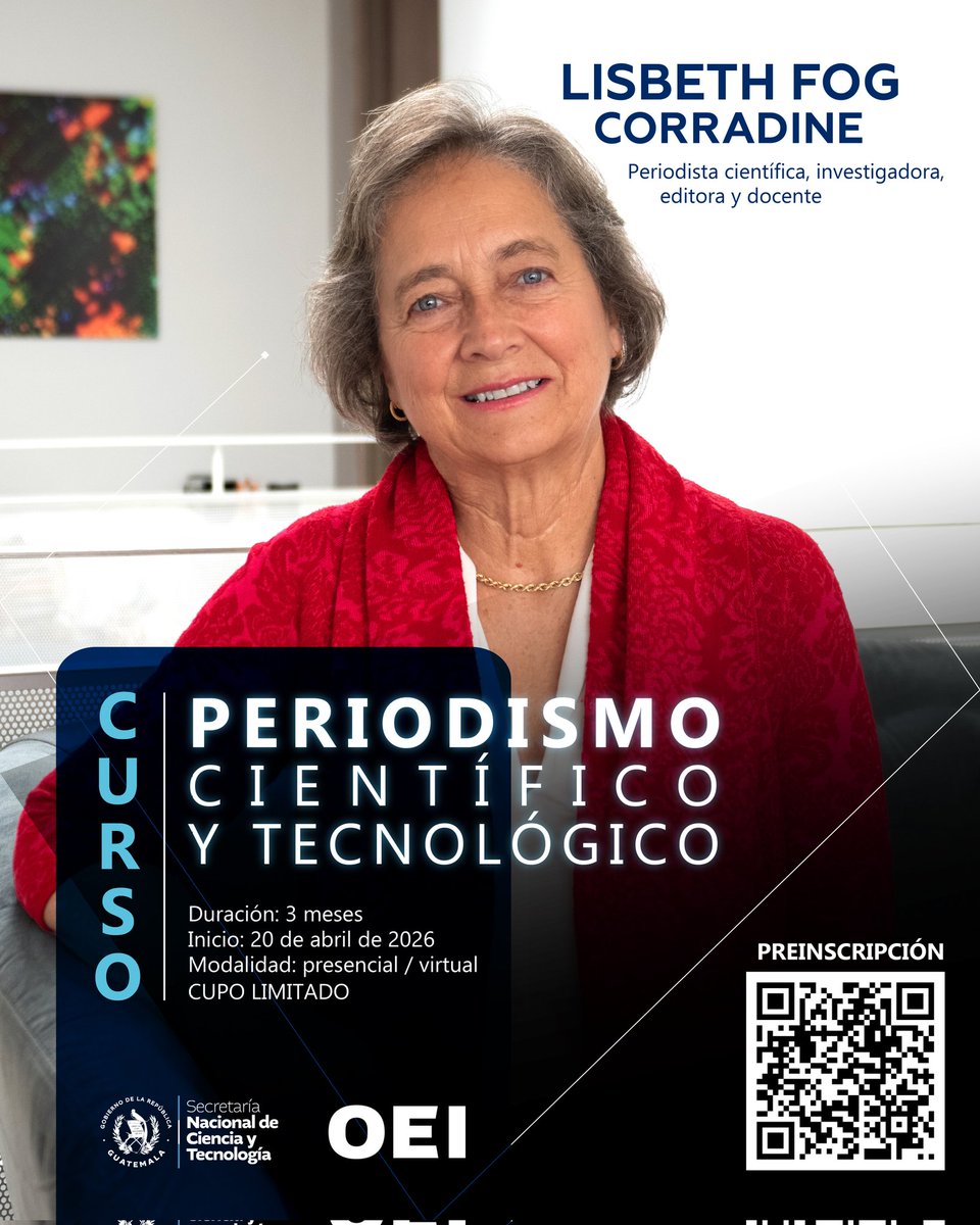 senacytgt's tweet photo. Lanzamos el Curso de Periodismo Científico y Tecnológico, una iniciativa que busca fortalecer la comunicación de la ciencia en Guatemala. 

Este programa está dirigido a periodistas, comunicadores y divulgadores científicos que desean adquirir herramientas teóricas y prácticas para interpretar, contextualizar y transmitir información científica y tecnológica de forma clara, ética y cercana a la población.

 📌 Duración: 3 meses
 🗓️ Inicio: 20 de abril de 2026 
🔗 Preinscripción: https://t.co/99zVRahyVX
📝Cupo limitado