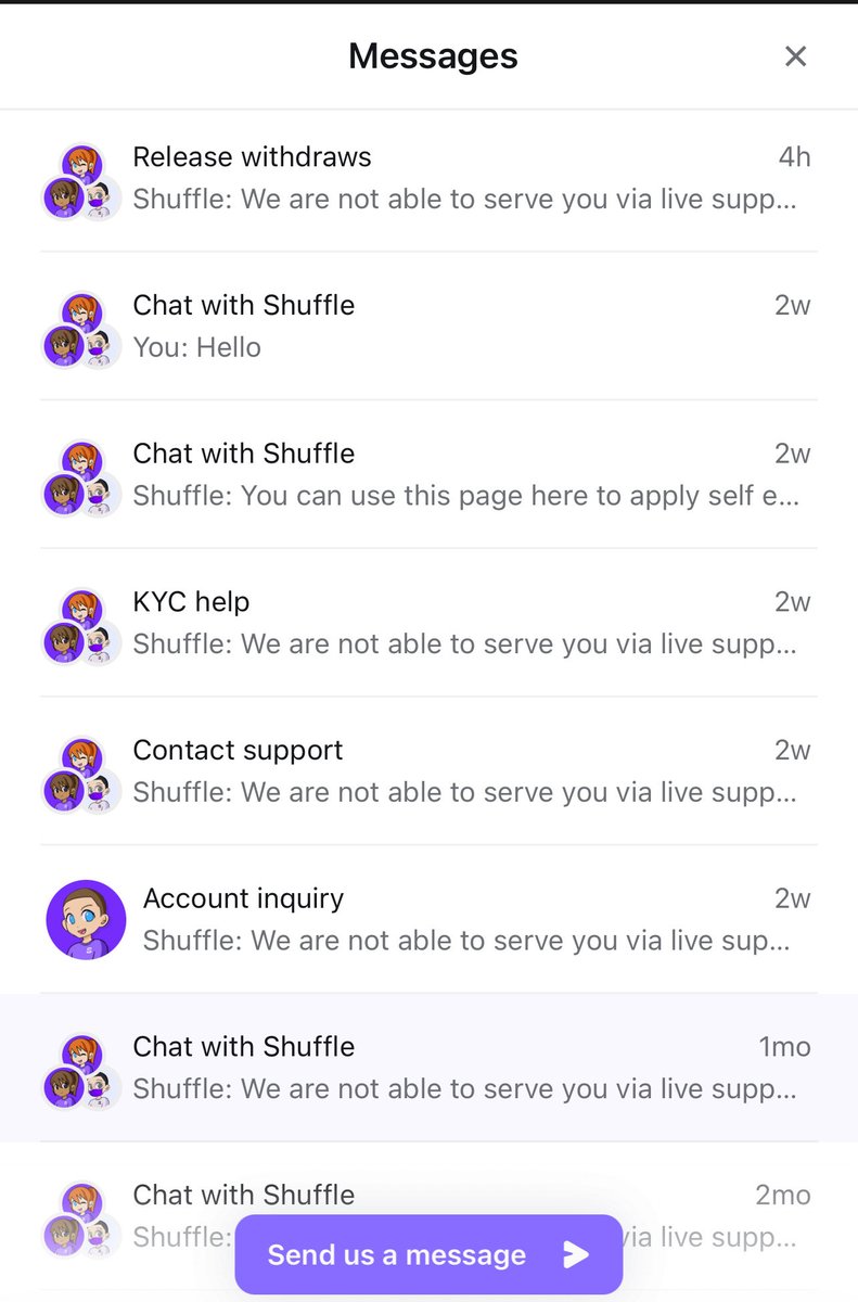 <a href="/shufflecom/">Shuffle.com</a> <a href="/noahdummett/">Noah</a> 

How are you going to put my account in withdraw only mode but not let me withdraw after months of asking????