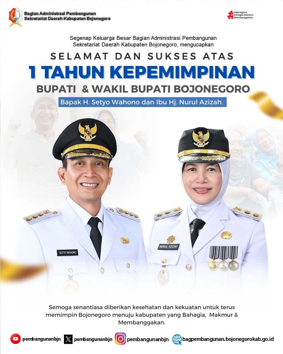 Satu tahun kepemimpinan, satu tahun pengabdian untuk masyarakat.

Semoga senantiasa diberikan kesehatan, kekuatan, dan kebijaksanaan dalam mengemban amanah, demi terwujudnya Bojonegoro Bahagia, Makmur, Membanggakan.

Terus melangkah, terus bekerja, terus memberikan yang terbaik.