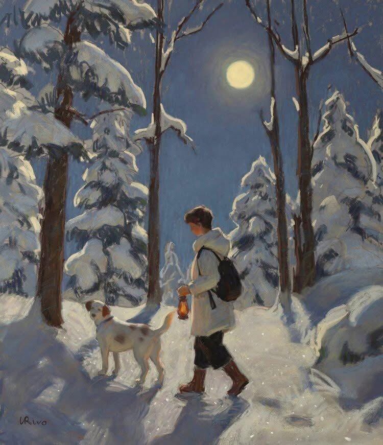 "Moonlit Winter Walk”
By Lena Rivo Portuguese Painter (b 1981)
Soft Pastel on Canvas - 22 x 17 inches