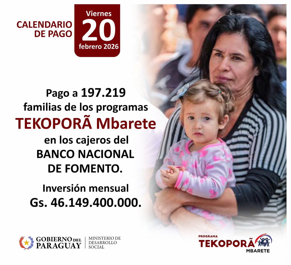 MDSParaguay's tweet photo. Atención al calendario de pagos. Este viernes empiezan los pagos. La semana que viene cobrarán los adultos mayores de 70 años. https://t.co/WqV6x0Oqvt