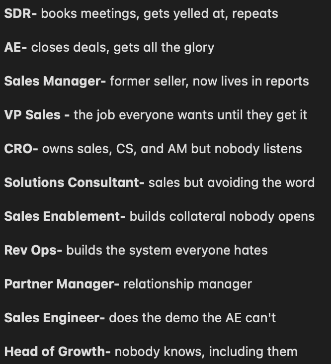 TechSalesGuy's tweet photo. Sales titles explained: https://t.co/8HBSayTI07