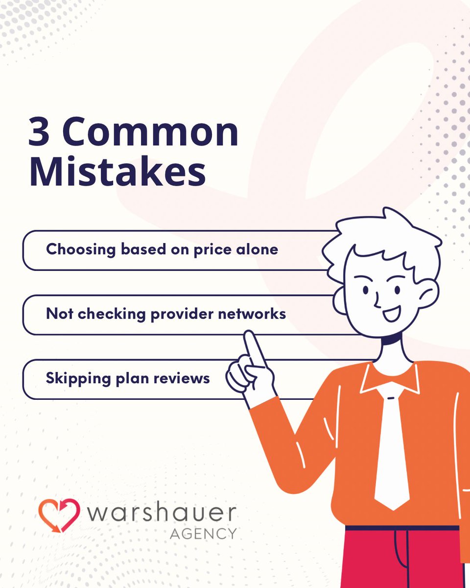 WarshauerAgency's tweet photo. 3 insurance mistakes we see all the time:
1️⃣ Choosing based on price alone
2️⃣ Not checking provider networks
3️⃣ Skipping plan reviews
👉 Book an appointment with one of our brokers at https://t.co/P9VTLDlkEy https://t.co/lc7RqbhTgx