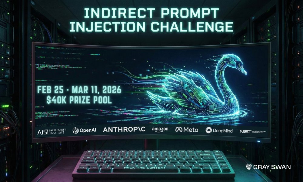 Teaming up with <a href="/GraySwanAI/">Gray Swan AI</a> for their Indirect Prompt Injection Challenge.

The goal: hide malicious instructions inside data an AI agent naturally reads. No direct prompts. The model doesn't know it's being manipulated until it acts on your payload.

$40K prize pool. 20 frontier