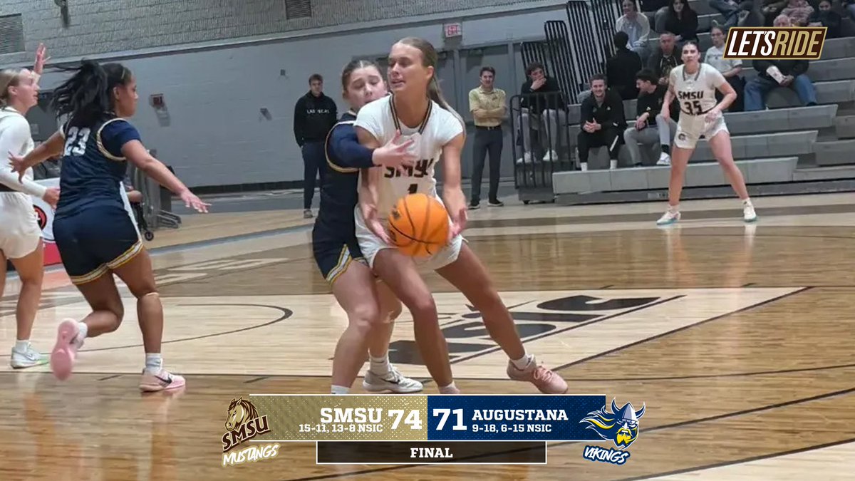 Mustangs win on Senior Night! SMSU survives a late scare by Augustana, led by Audrey Swanson with 24 points and 11 rebounds. Kylan Gerads drops 20 on 7 of 13 shooting.

SMSU is in Wayne, Neb., on Saturday at 1 p.m.

#LetsRide
