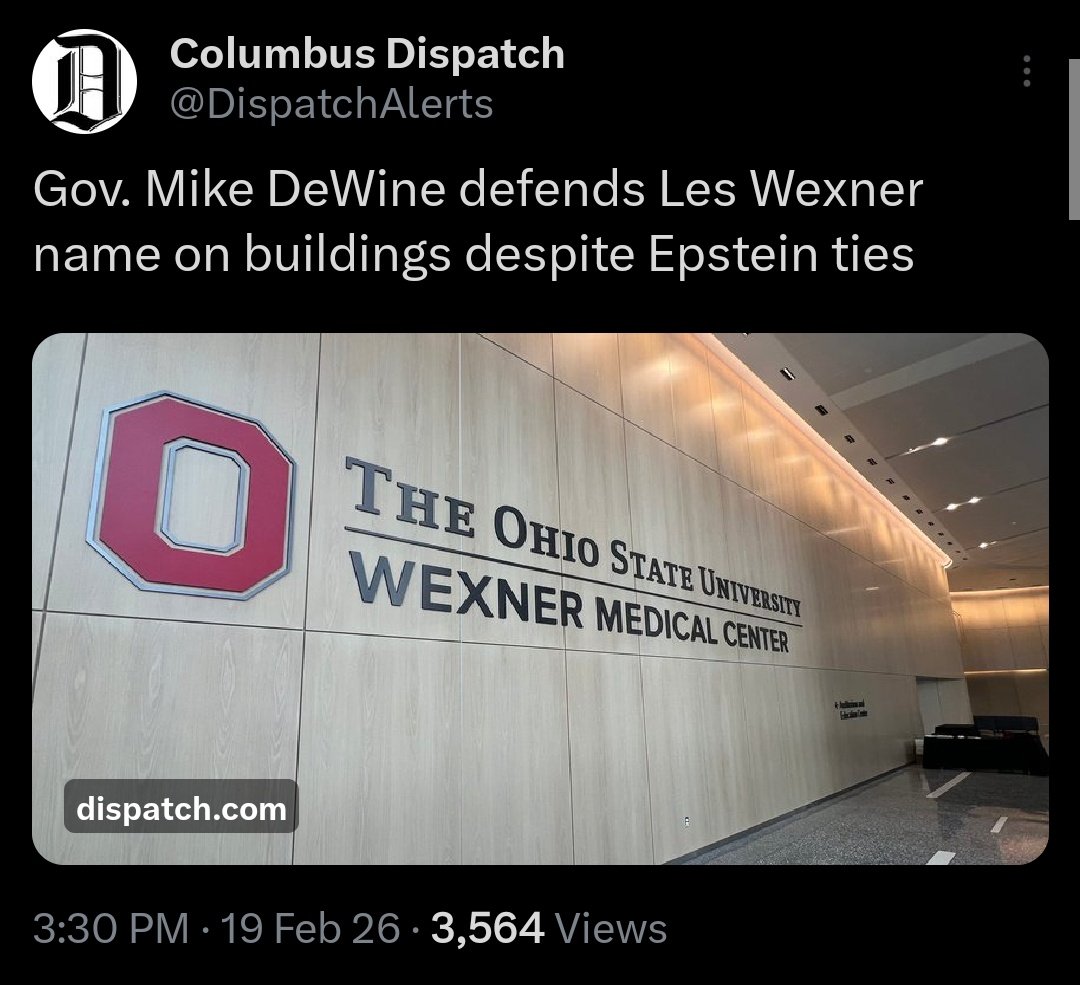 WeWillBeFree24's tweet image. DeWine defends Wexner's name on the Ohio State Medical Center, saying he doesn't see the issue with it. 

Its time to dismantle this states sick, corrupt establishment. They've all taken money. They've all endorsed Vivek. It's not rocket science. Do not be complacent. We are