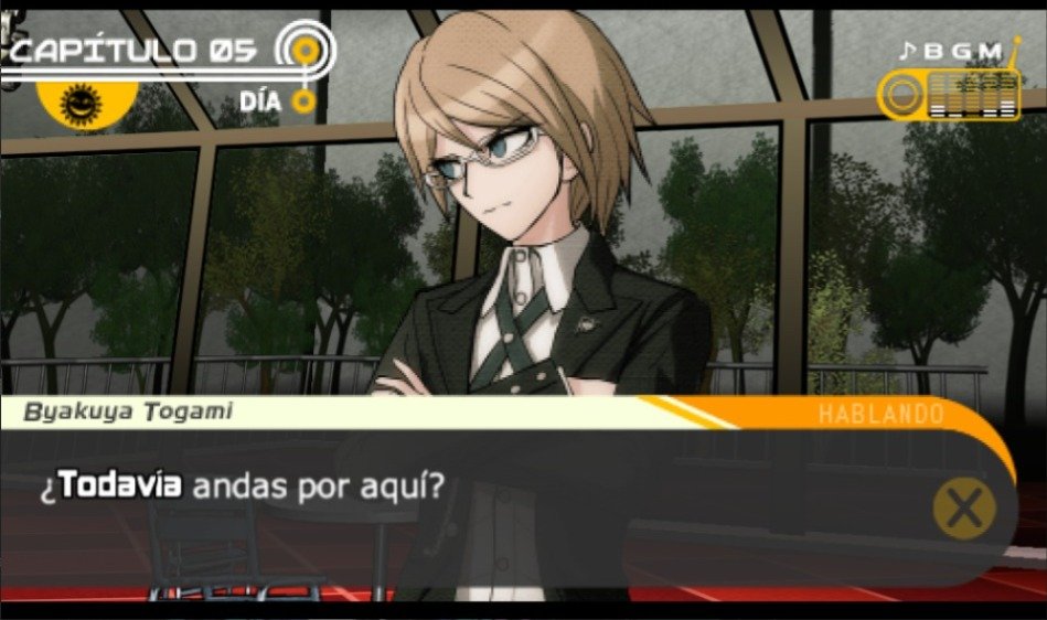 Muy bien Togami, vos no me agradas y yo no te agrado pero creo que sos el único con quien jamás he socializado en todo el juego (bueno, falta la loca, pero no me voy a arriesgar después de lo que paso con la genocida)
