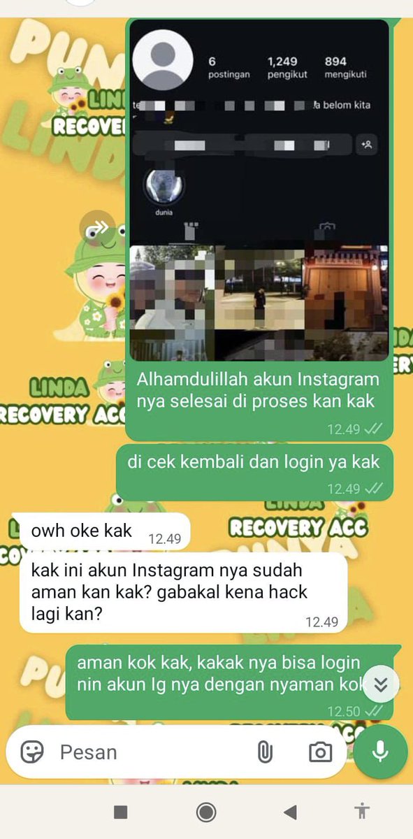 leuhcn's tweet photo. JASA PEMULIHAN AKUN &amp; HAPUS AKUN

1•AKUN LUPA PASWORD/KE HACK
2•JASA SADAP WA
3•JASA SUSPEND/UNSUSPEND AKUN
4•JASA HAPUS AKUN
5•JASA HACK/PULIHKAN
AKUN,GMAIL,INSTAGRAM,TWITER,FBTIKTOK,TELEGRAM,DLL
6•JASA LACAK

Full testi,fast respon,amanah
https://t.co/TbGtb6fkn6 https://t.co/kaHpDE0vnT