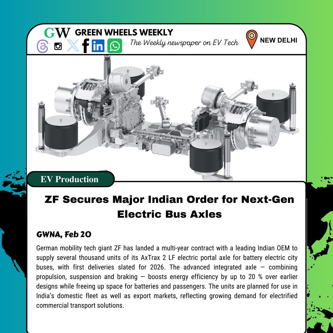 GreenWheels22's tweet image. The German supplier will deliver several thousand next-gen integrated electric portal axles for city buses in India and abroad starting in 2026. #ElectricBus #EVProduction #EVManufacturing #electricvehicles #EVNews